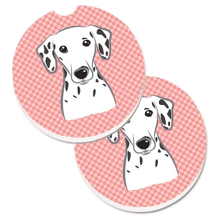 Carolines Treasures Checkerboard Pink Dalmatian  Cup Holder Car Coaster, PK2 BB1210CARC